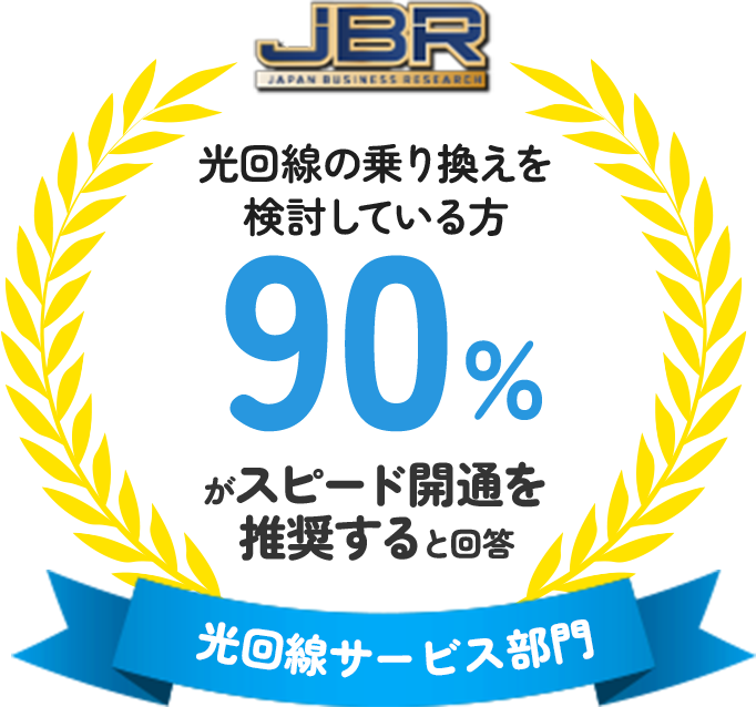 光回線サービス部門。光回線の乗り換えを検討している方。90%がスピード開通を推奨すると回答。
